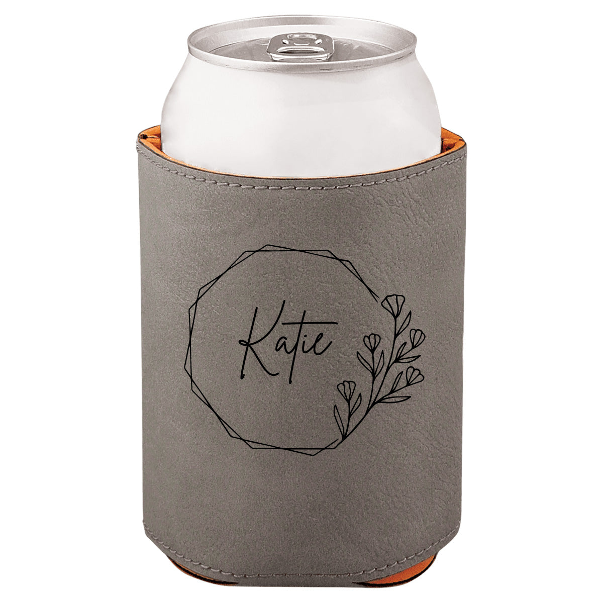 Personalized Leatherette Can Cooler - Custom Engraved Insulated Drink Holder
