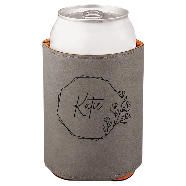 Personalized Leatherette Can Cooler - Custom Engraved Insulated Drink Holder