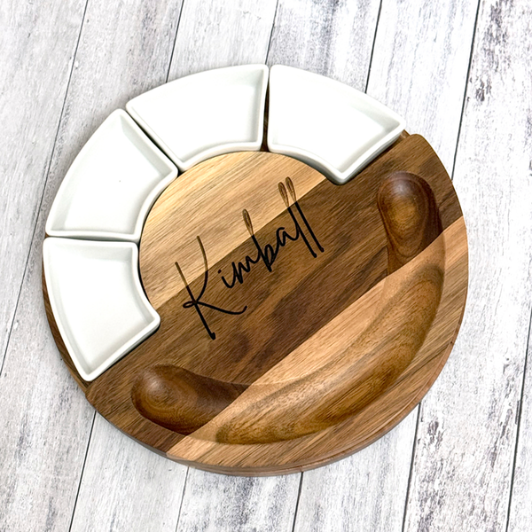 Personalized Acacia Wood Charcuterie Board Set with Bowls and Knives
