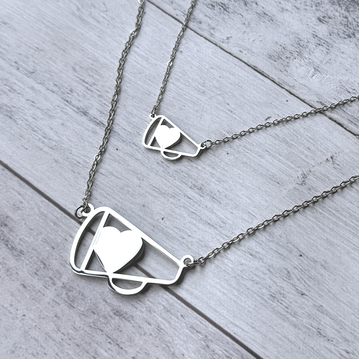 Cheer Megaphone Necklace - Stainless Steel Cheerleader Jewelry Gift