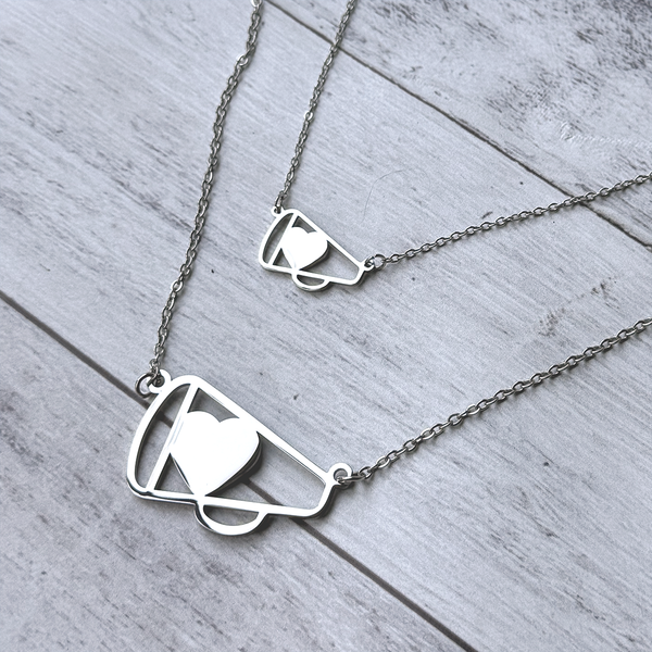 Cheer Megaphone Necklace - Stainless Steel Cheerleader Jewelry Gift