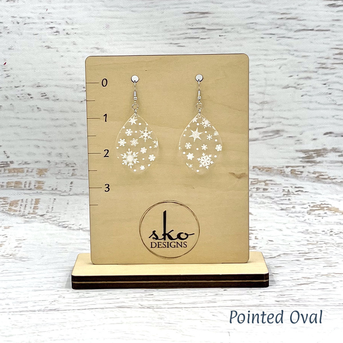 Snowflakes Clear Acrylic Earrings Pointed Oval