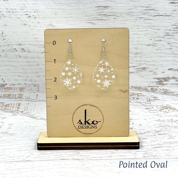 Snowflakes Clear Acrylic Earrings Pointed Oval