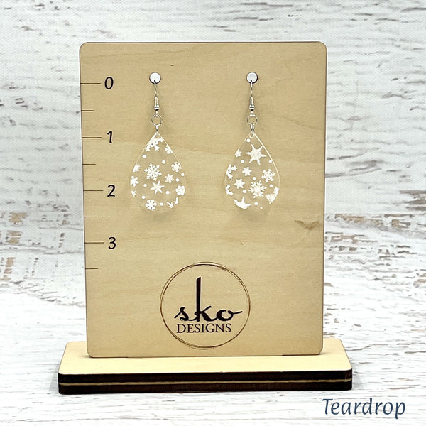Snowflakes Clear Acrylic Earrings Teardrop