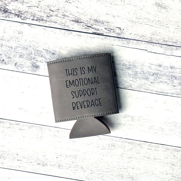 Personalized Leatherette Can Coozie Gray