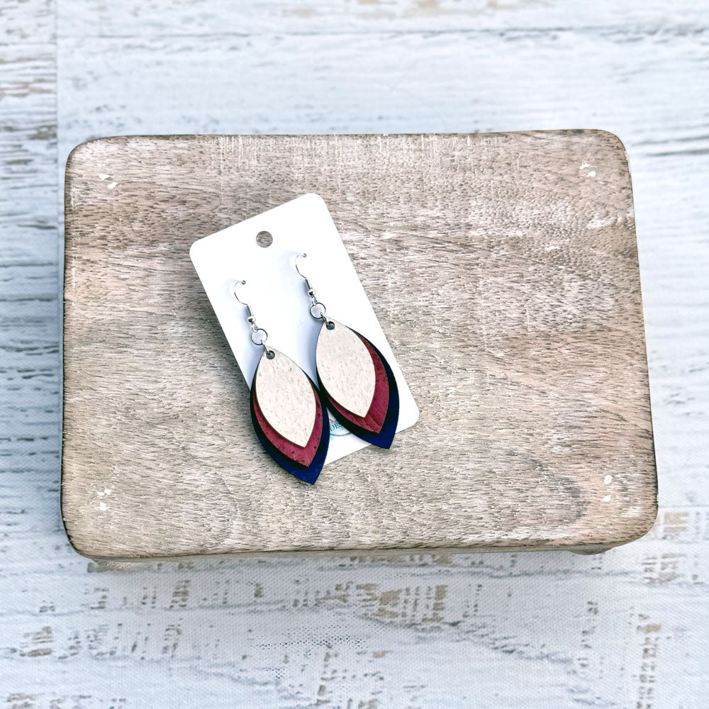 Cork Three Layer Earrings Red, White & Blue