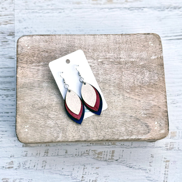 Cork Three Layer Earrings Red, White & Blue