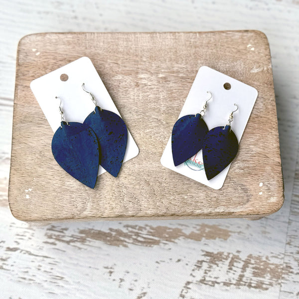Cork Fabric Earrings - Lightweight Vegan Leather Alternative in Jeans Blue
