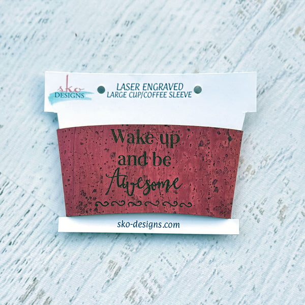 □ □ □ 　WAKE CUP！ モカ スリーブ 2個 Wake Up & Be Awesome Cork Coffee Cup Sleeve - Eco-Friendly