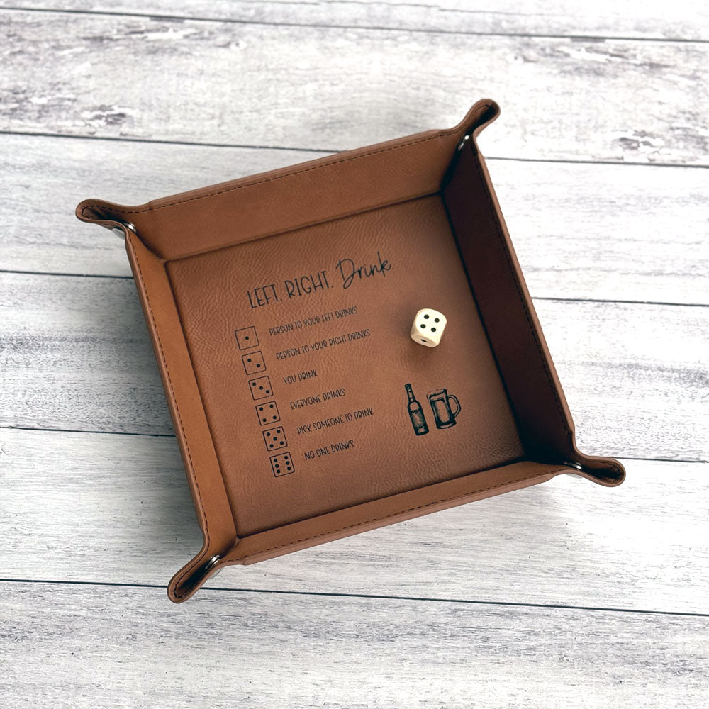 Left Right Drink Party Game - Premium Leatherette Tray | SKO Designs