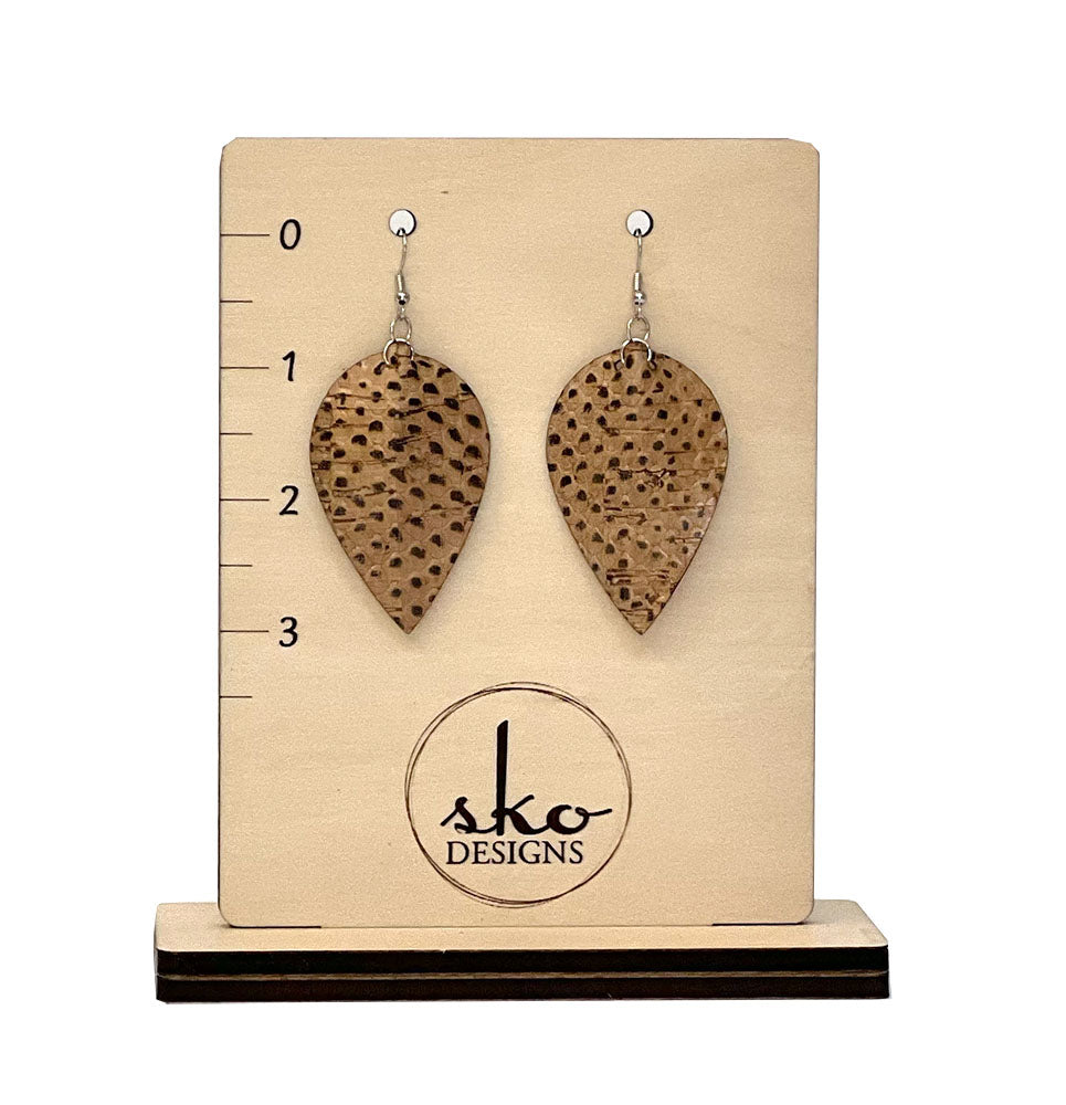 Cork Fabric Snakeskin Earrings - Lightweight Vegan Leather Alternative