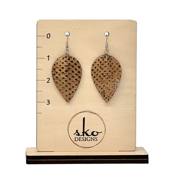 Cork Fabric Snakeskin Earrings - Lightweight Vegan Leather Alternative