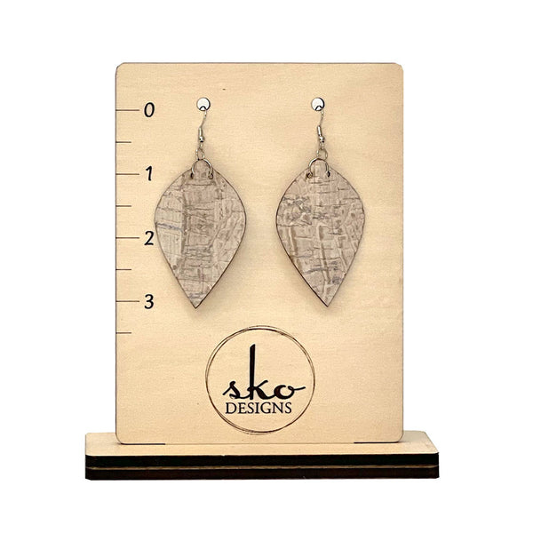 White Crocodile Cork Fabric Earrings - Lightweight Vegan Leather Alternative