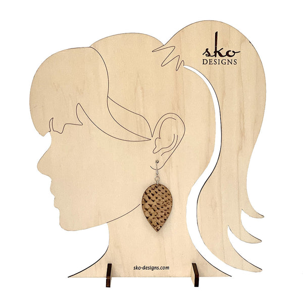 Cork Fabric Snakeskin Earrings - Lightweight Vegan Leather Alternative