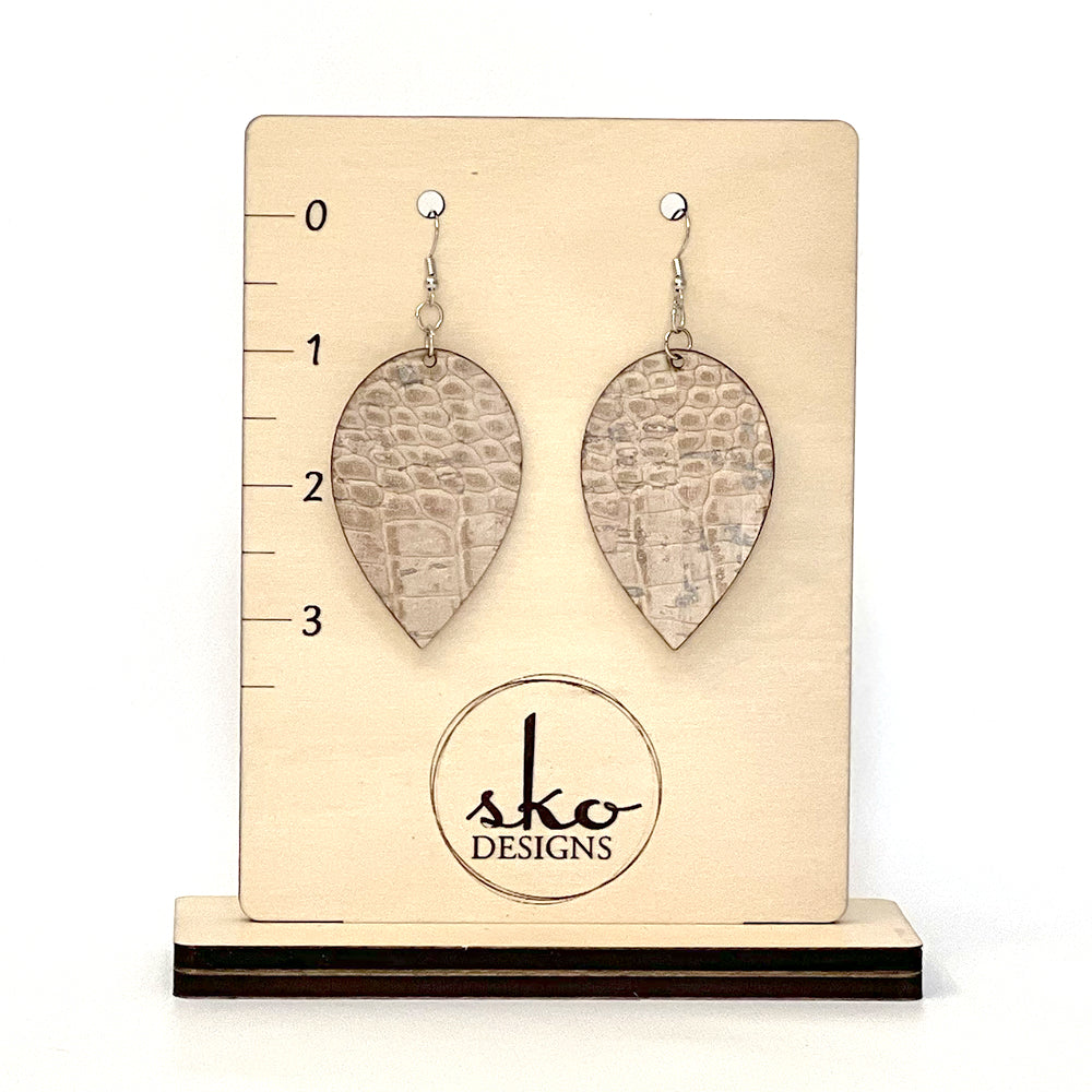 Cork Fabric Earrings - White Crocodile Pattern | Lightweight Vegan Leather Alternative