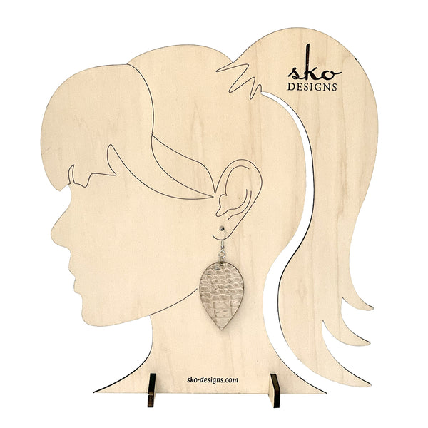 Cork Fabric Earrings - White Crocodile Pattern | Lightweight Vegan Leather Alternative