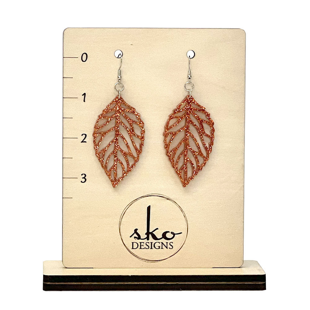 Fall Leaf Earrings - Orange Glitter Acrylic Jewelry