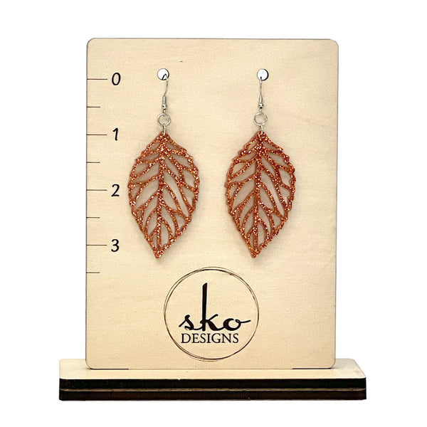 Fall Leaf Earrings - Orange Glitter Acrylic Jewelry