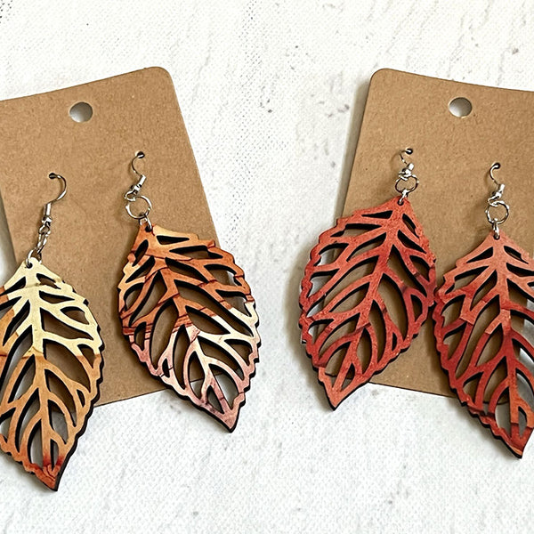 Handcrafted Leaf Earrings - Delicate Fall Pattern | Lightweight Wood Statement Jewelry