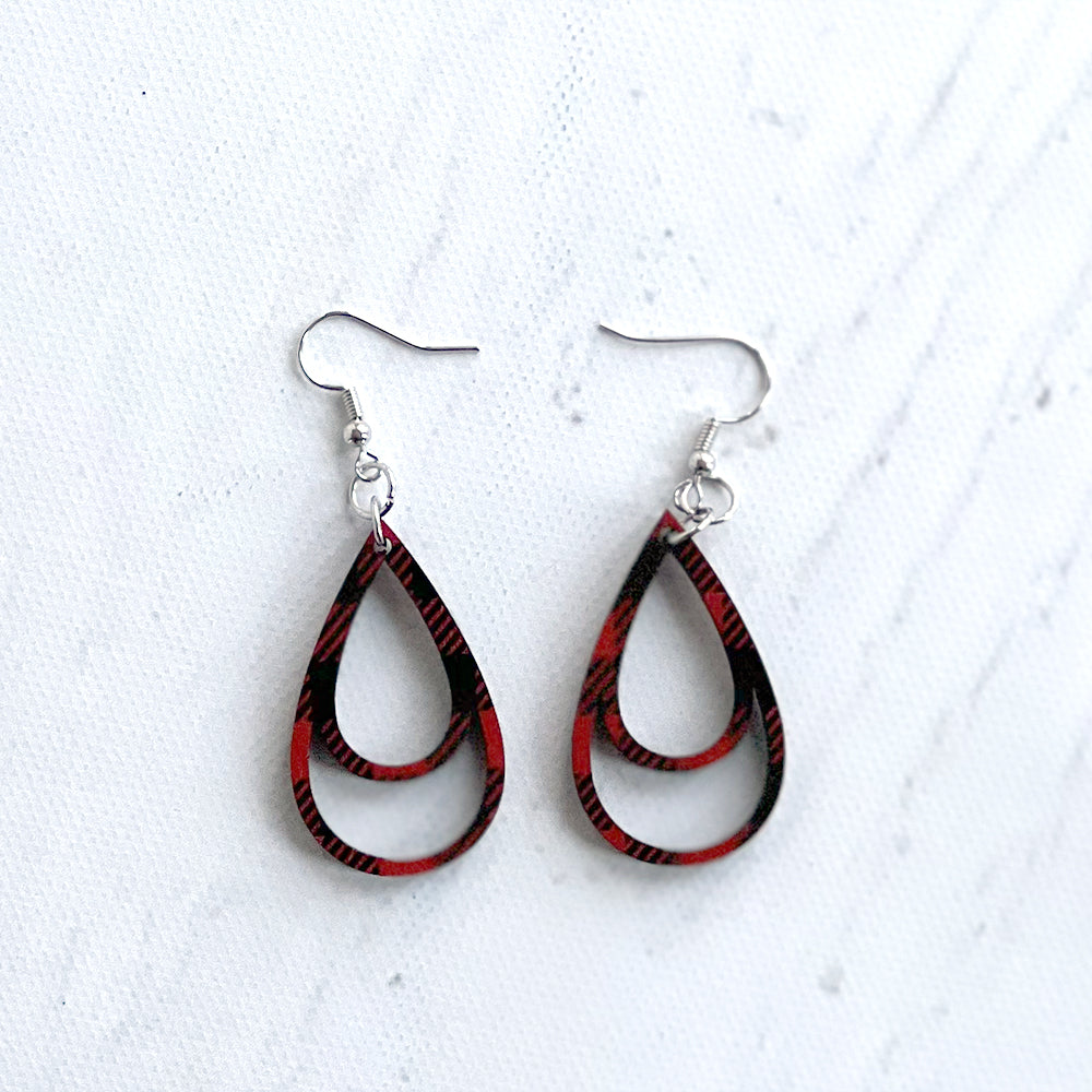Buffalo Plaid Double Teardrop Earrings - Lightweight Statement Jewelry