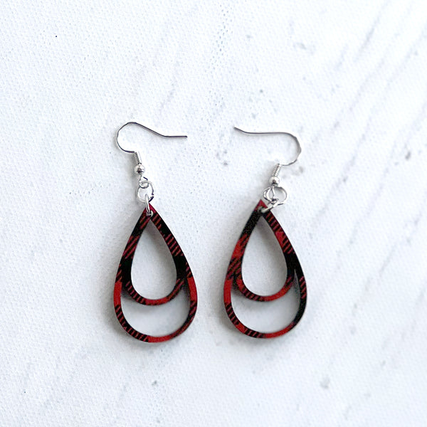 Buffalo Plaid Double Teardrop Earrings - Lightweight Statement Jewelry