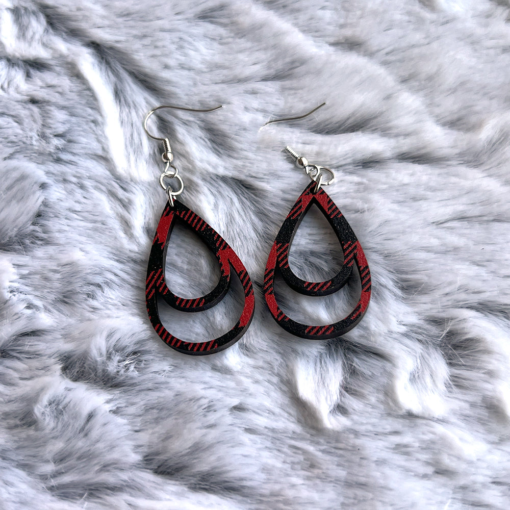 Buffalo Plaid Double Teardrop Earrings - Lightweight Statement Jewelry