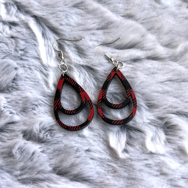 Buffalo Plaid Double Teardrop Earrings - Lightweight Statement Jewelry