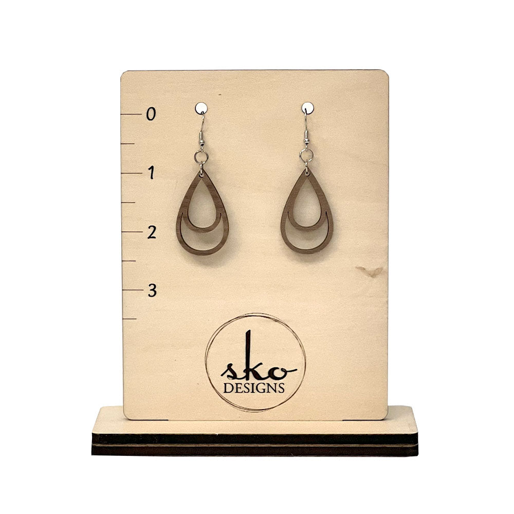 Handcrafted Walnut Wood Double Teardrop Earrings - Lightweight Statement Jewelry