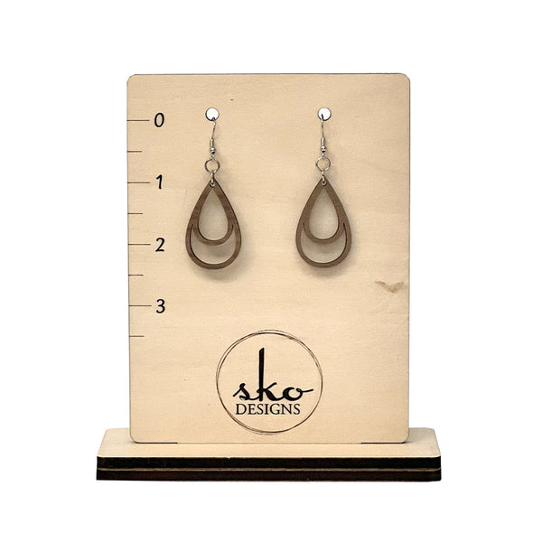 Handcrafted Walnut Wood Double Teardrop Earrings - Lightweight Statement Jewelry