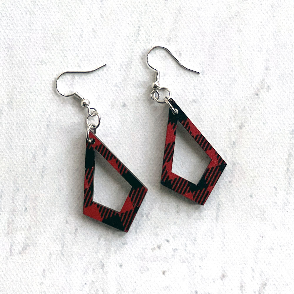 Buffalo Plaid Kite Earrings - Lightweight Handcrafted Statement Jewelry