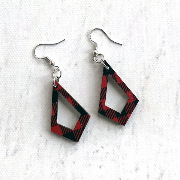 Buffalo Plaid Kite Earrings - Lightweight Handcrafted Statement Jewelry