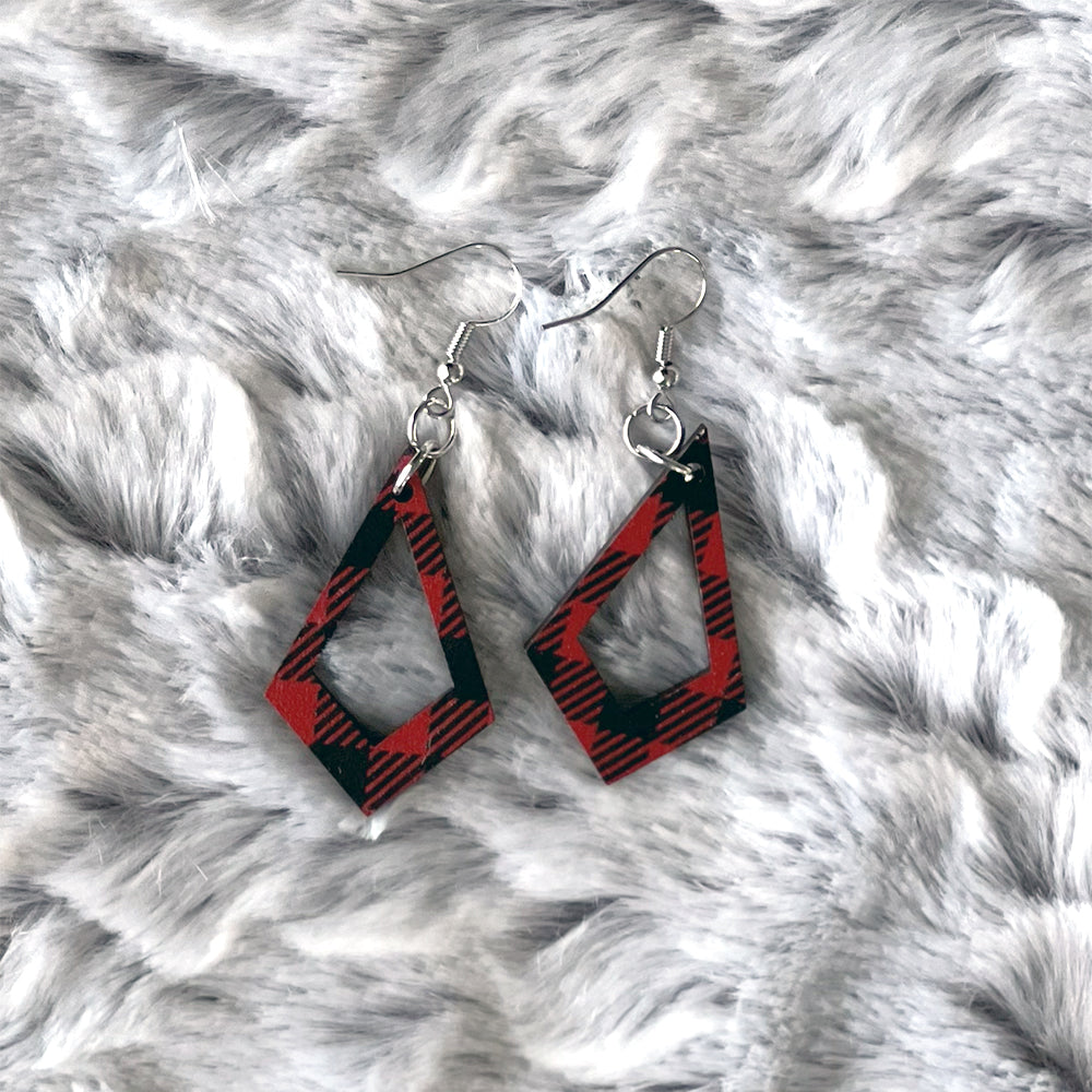 Buffalo Plaid Kite Earrings - Lightweight Handcrafted Statement Jewelry