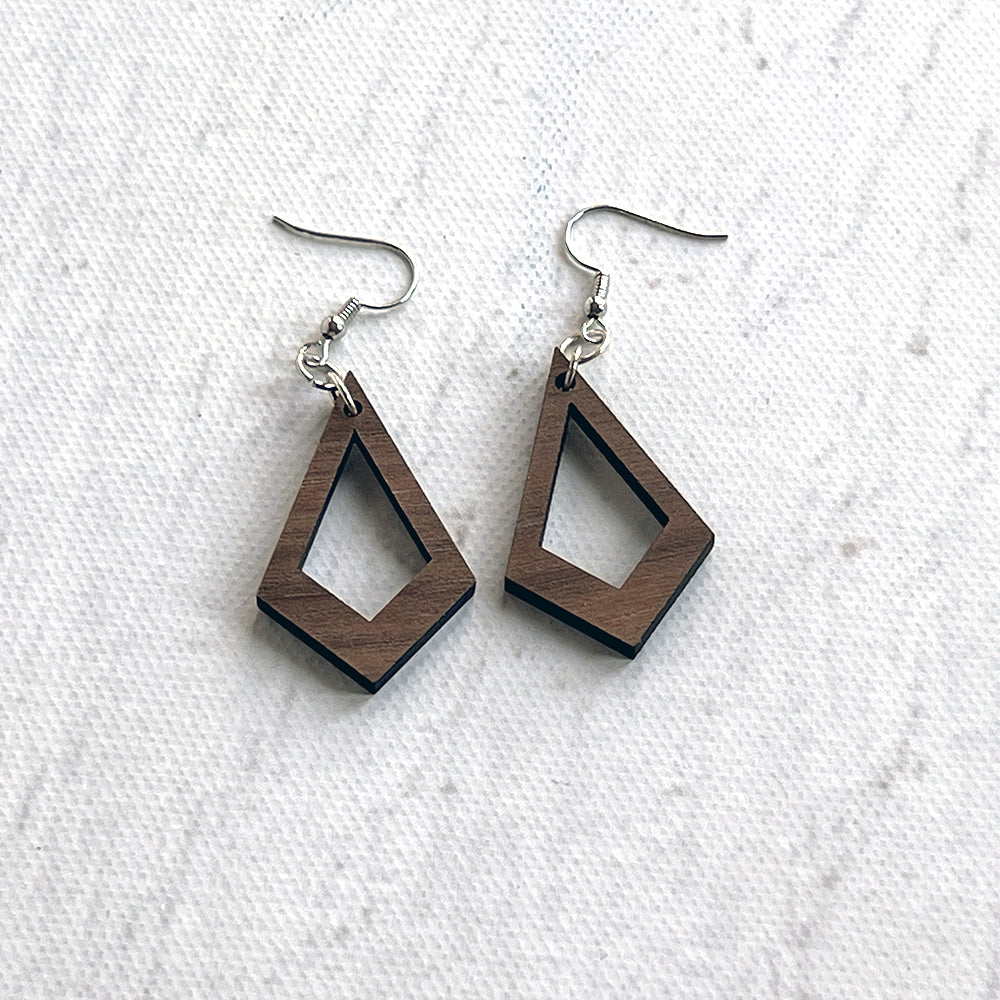 Handcrafted Walnut Kite Earrings - Lightweight Wood Statement Jewelry