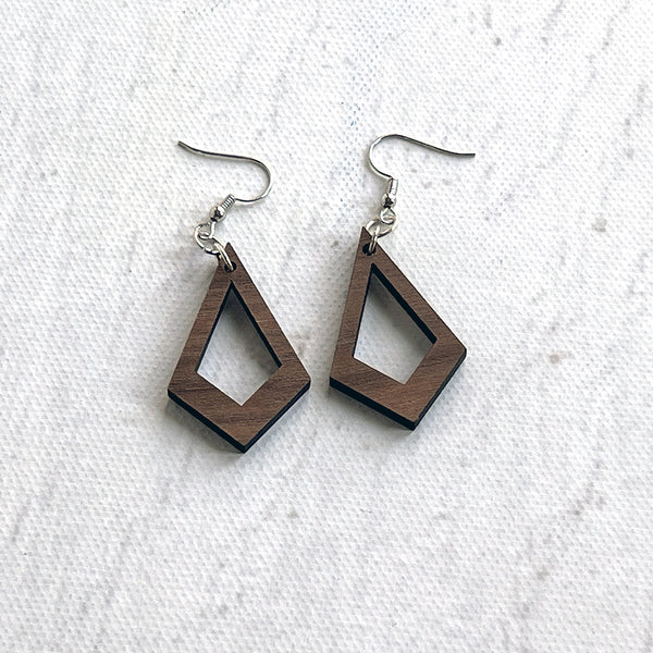 Handcrafted Walnut Kite Earrings - Lightweight Wood Statement Jewelry