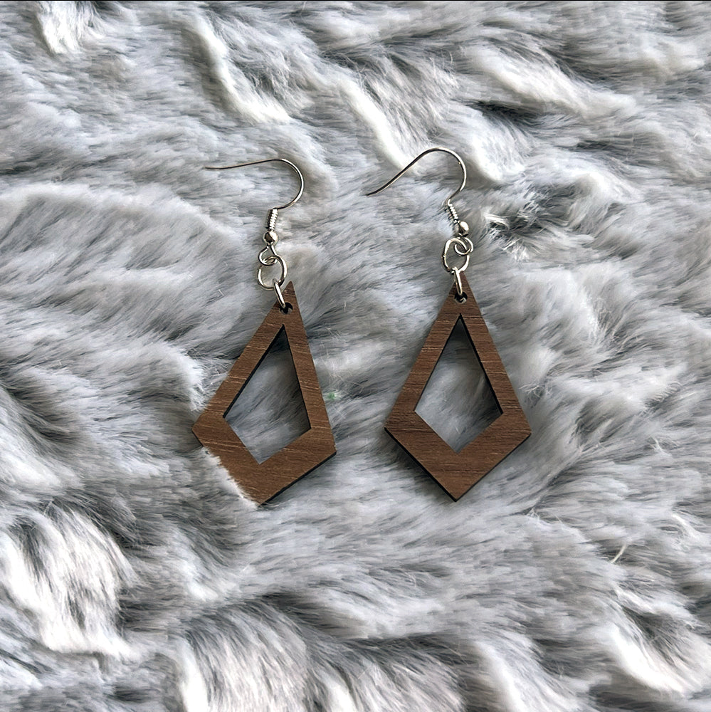 Handcrafted Walnut Kite Earrings - Lightweight Wood Statement Jewelry