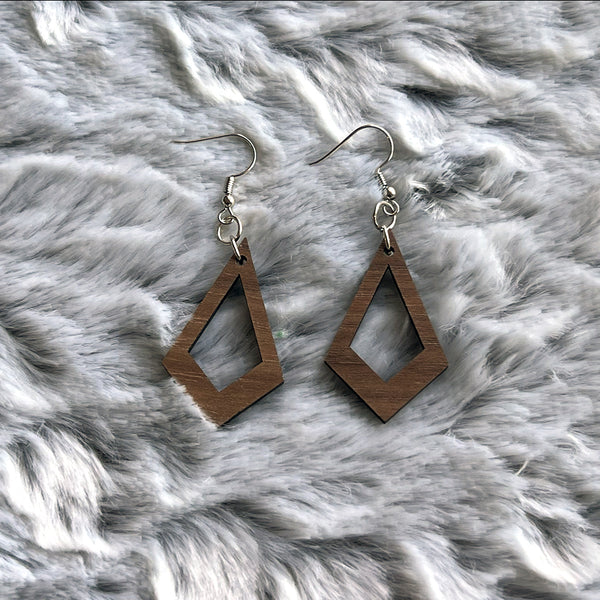 Handcrafted Walnut Kite Earrings - Lightweight Wood Statement Jewelry