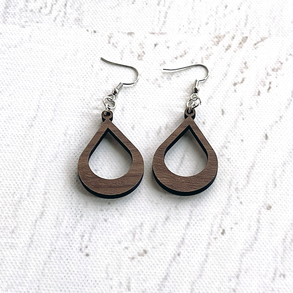 Handcrafted Walnut Wood Open Teardrop Earrings - Lightweight Statement Jewelry