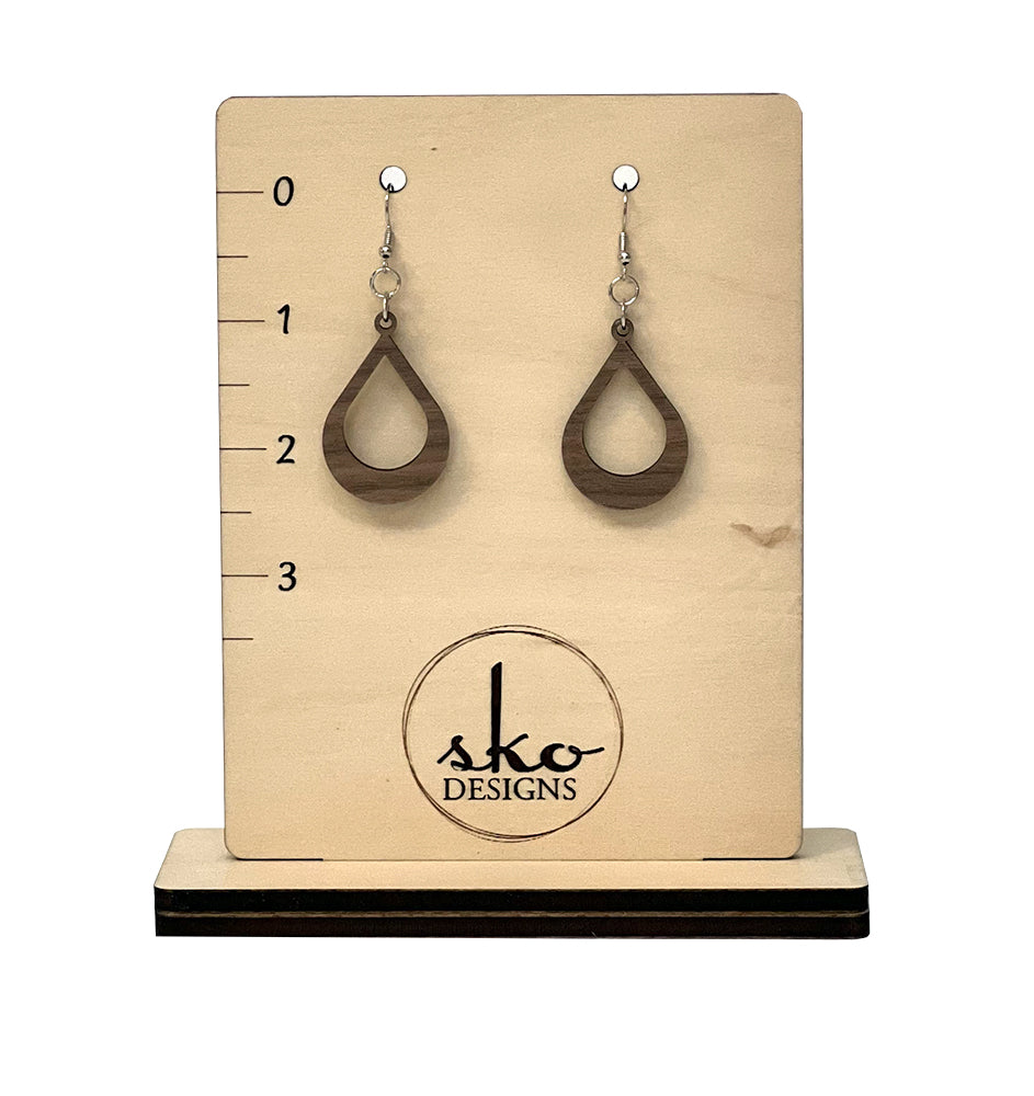 Walnut Wood Open Teardrop Earrings - Handmade Lightweight Jewelry