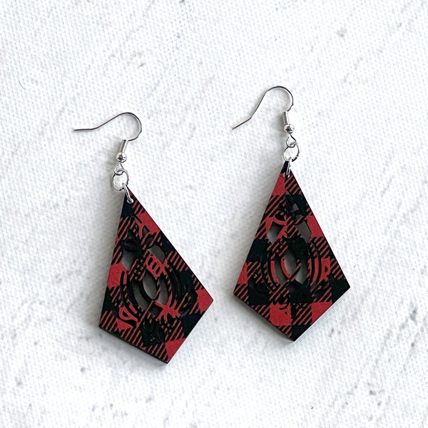 Buffalo Plaid Kite Earrings - Lightweight Laser Cut Statement Jewelry