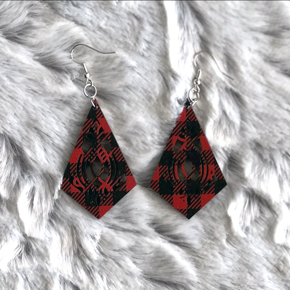 Buffalo Plaid Kite Earrings - Lightweight Laser Cut Statement Jewelry