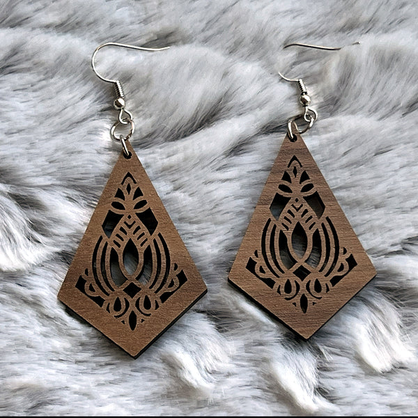 Handcrafted Walnut Kite Earrings - Lightweight Geometric Wood Jewelry