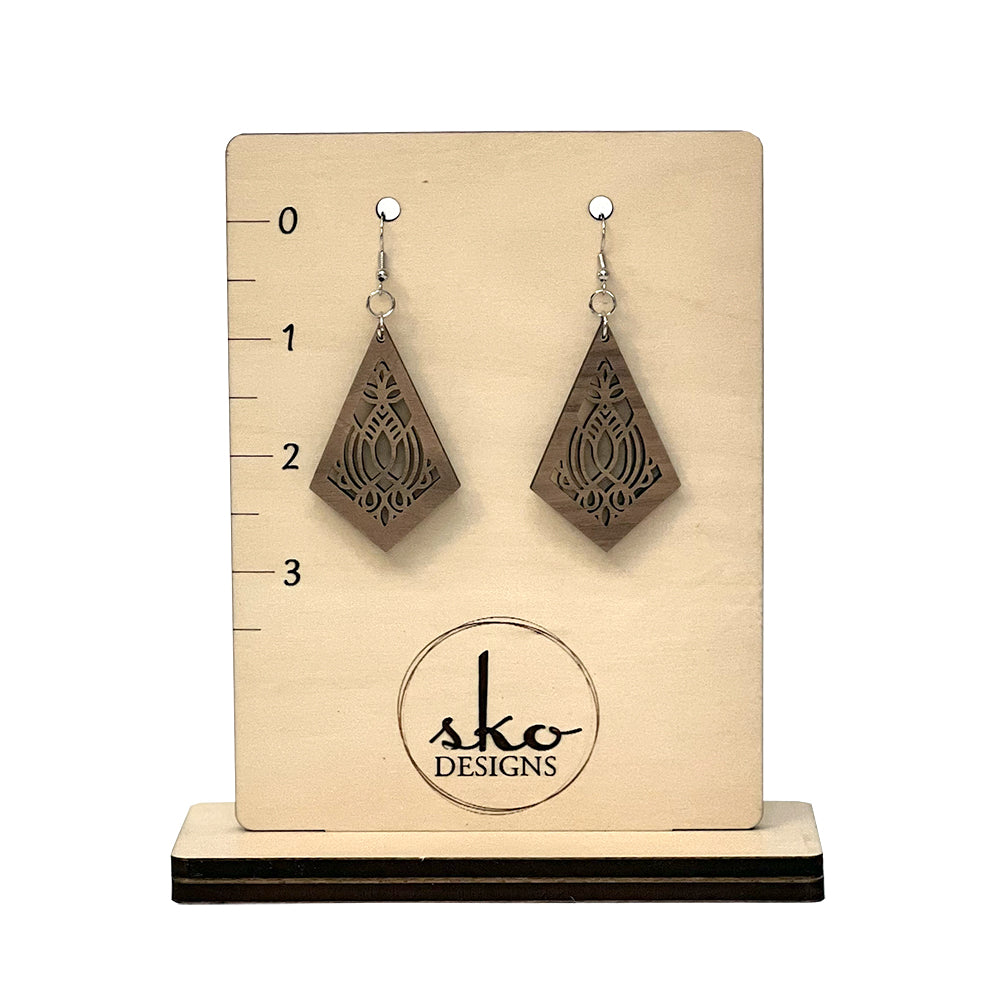 Handcrafted Walnut Kite Earrings - Lightweight Geometric Wood Jewelry
