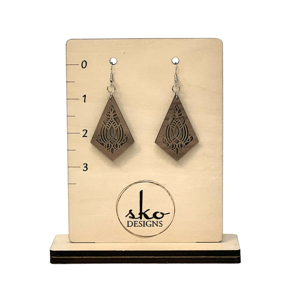 Handcrafted Walnut Kite Earrings - Lightweight Geometric Wood Jewelry