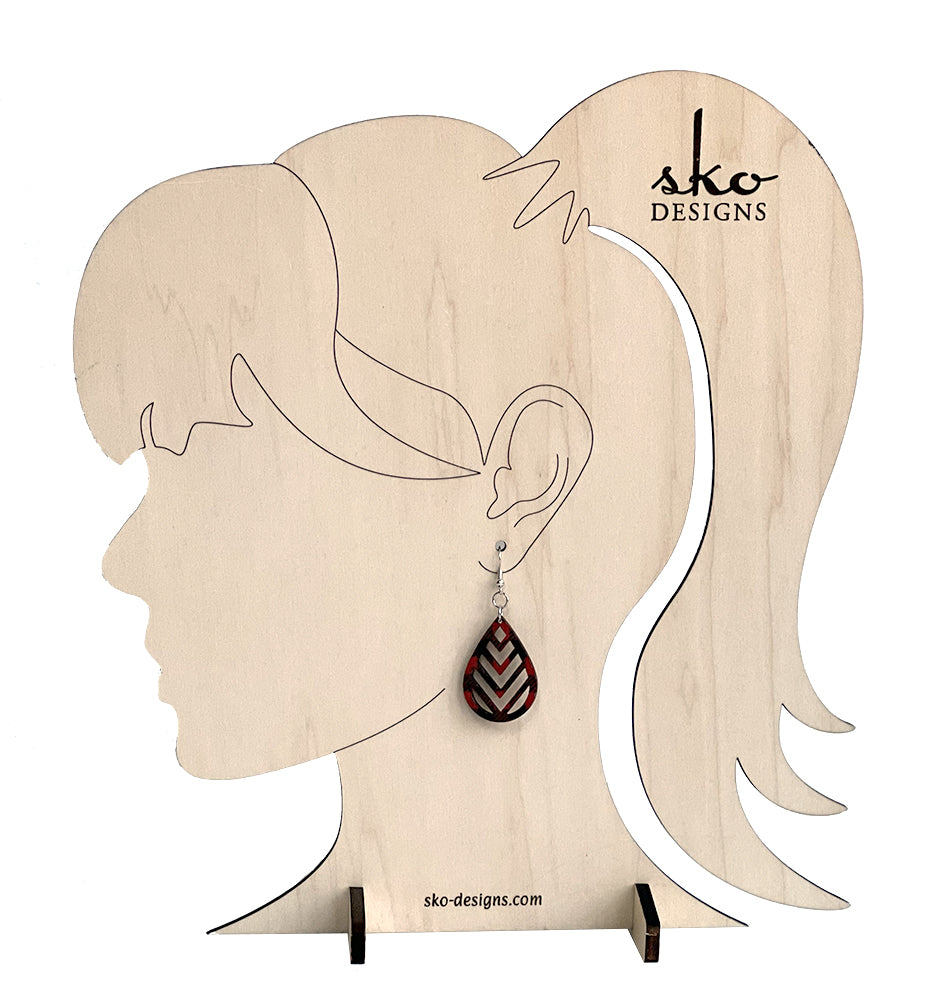 Buffalo Plaid Teardrop Chevron Earrings - Lightweight Laser Cut Wood Jewelry