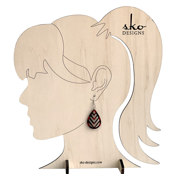Buffalo Plaid Teardrop Chevron Earrings - Lightweight Laser Cut Wood Jewelry