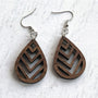 Handcrafted Walnut Teardrop Chevron Earrings - Lightweight Wood Statement Jewelry