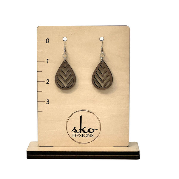 Handcrafted Walnut Teardrop Chevron Earrings - Lightweight Wood Statement Jewelry