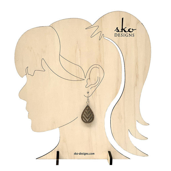 Handcrafted Walnut Teardrop Chevron Earrings - Lightweight Wood Statement Jewelry
