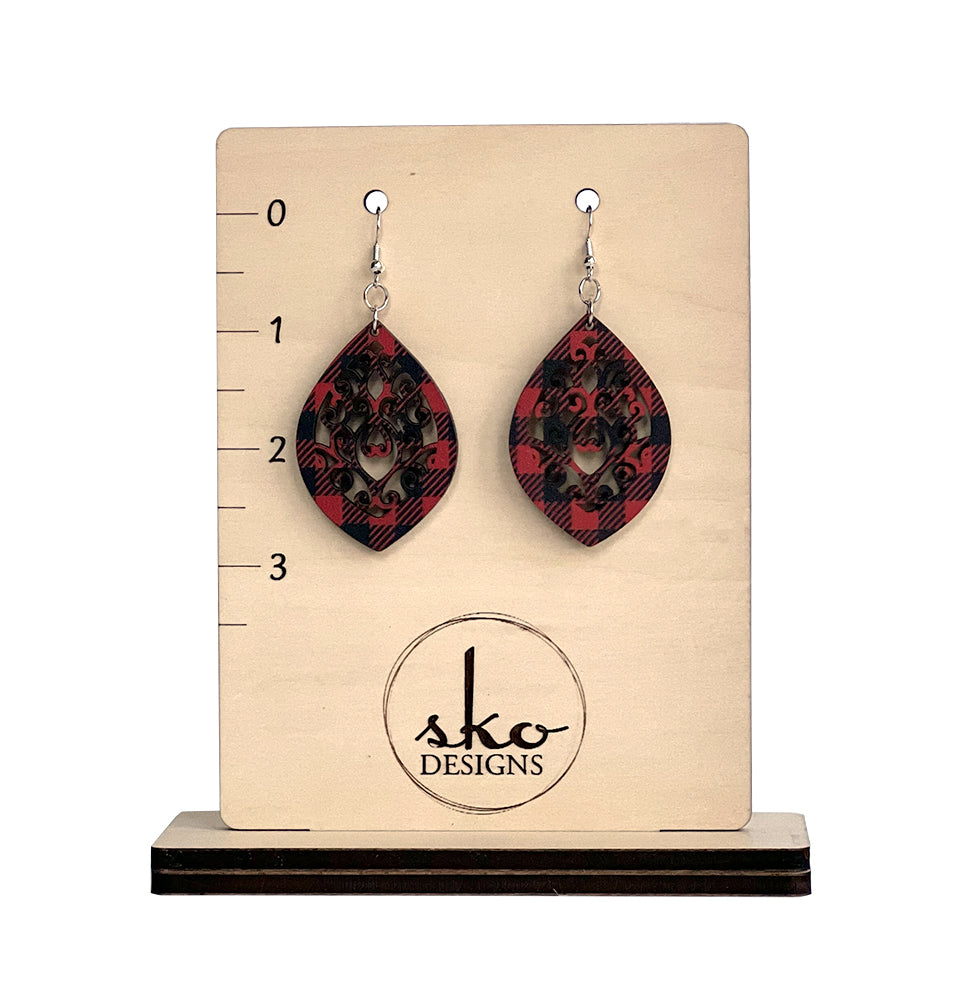 Buffalo Plaid Pointed Oval Earrings - Lightweight Laser Cut Statement Jewelry