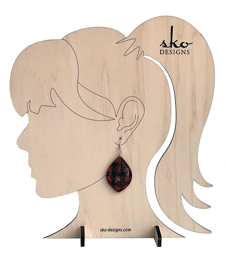 Buffalo Plaid Pointed Oval Earrings - Lightweight Laser Cut Statement Jewelry